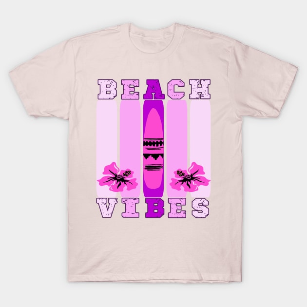 Pink Summer Beach Vibes Surfboard Floral design T-Shirt by BEAUTIFUL WORDSMITH